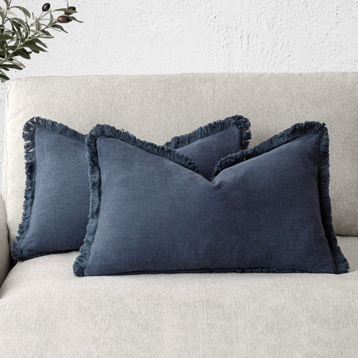Foindtower Decorative Linen Fringe Throw Pillow Covers 20×20 Olive Green
