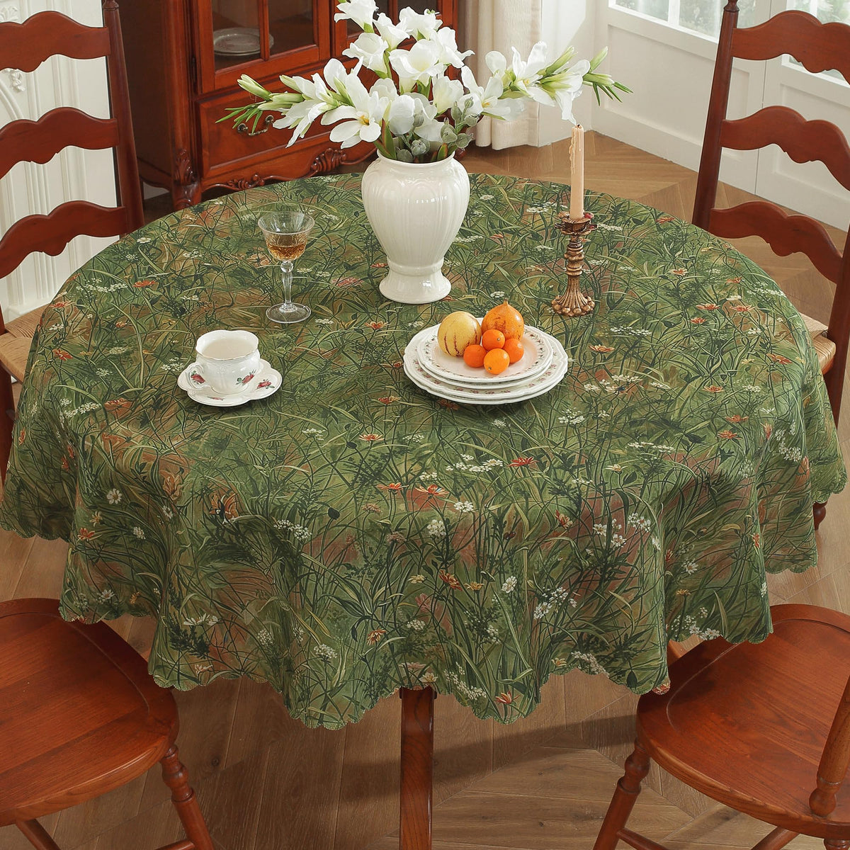 Rectangle Waterproof Tablecloth Linen Textured Table Cloth,Stain and Wrinkle Resistant Washable Fabric Table Cover for Dining, Party, Camping and Outdoor, 52 x 70 Inch, Vine Bloom