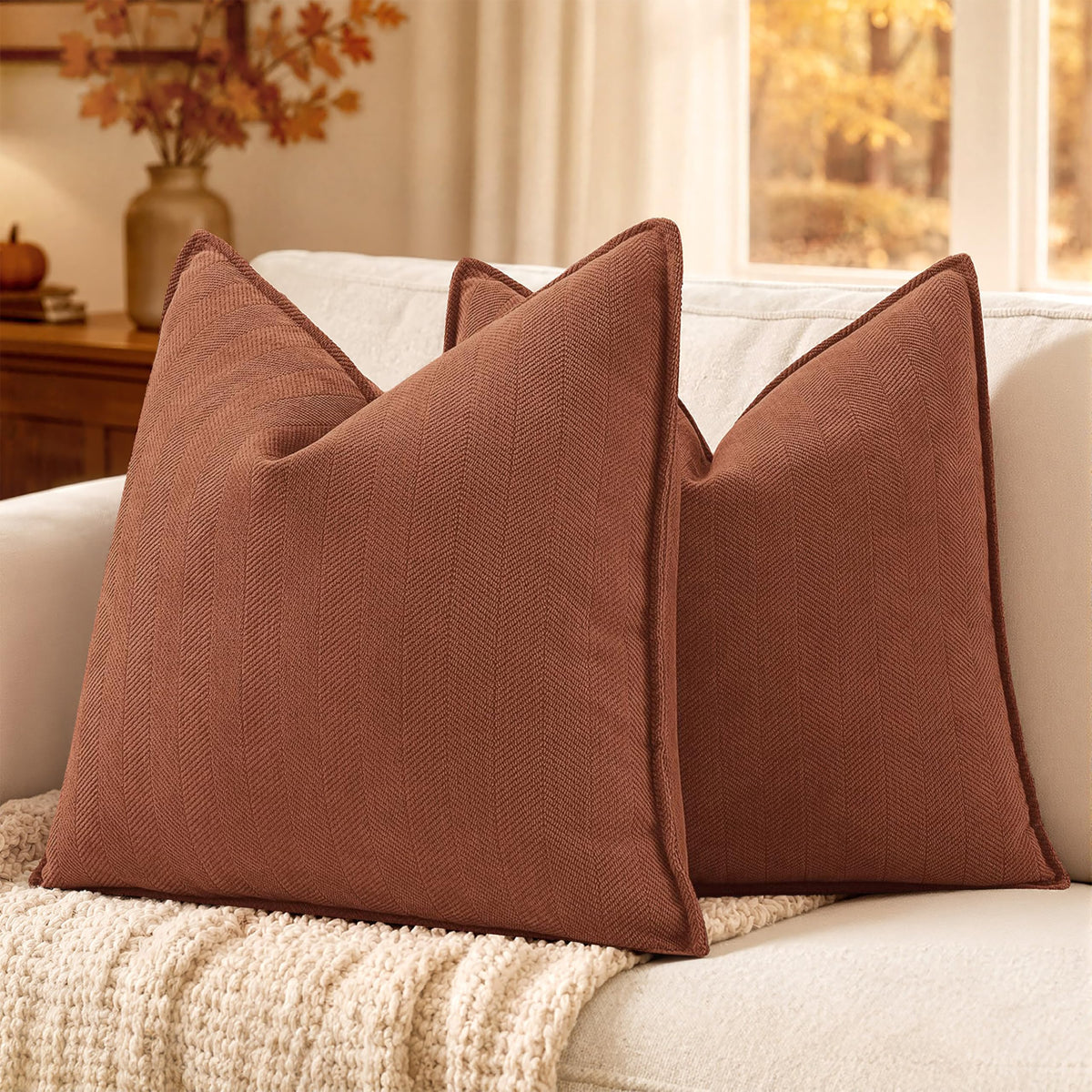 MIULEE Pack of 2 Sage Green Decorative Chenille Pillow Covers 20x20 Inch