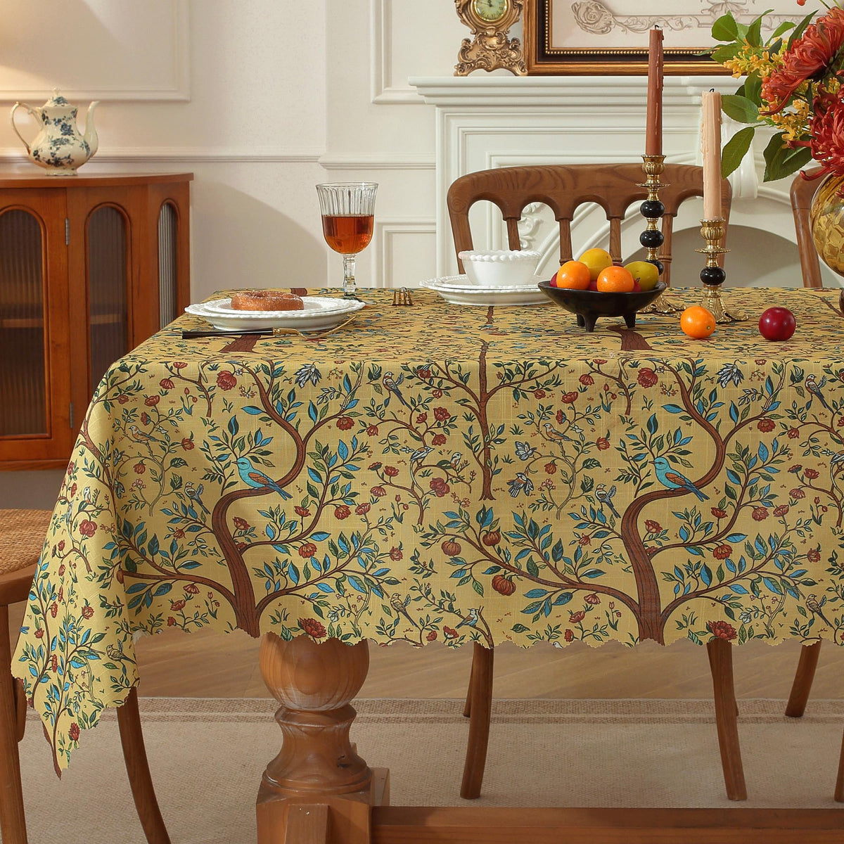 Rectangle Waterproof Tablecloth Linen Textured Table Cloth,Stain and Wrinkle Resistant Washable Fabric Table Cover for Dining, Party, Camping and Outdoor, 52 x 70 Inch, Vine Bloom