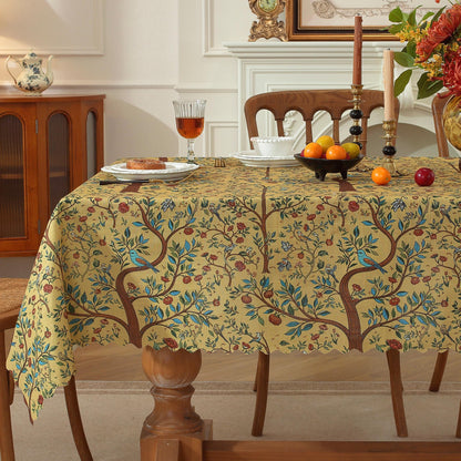 Rectangle Waterproof Tablecloth Linen Textured Table Cloth,Stain and Wrinkle Resistant Washable Fabric Table Cover for Dining, Party, Camping and Outdoor, 52 x 70 Inch, Vine Bloom