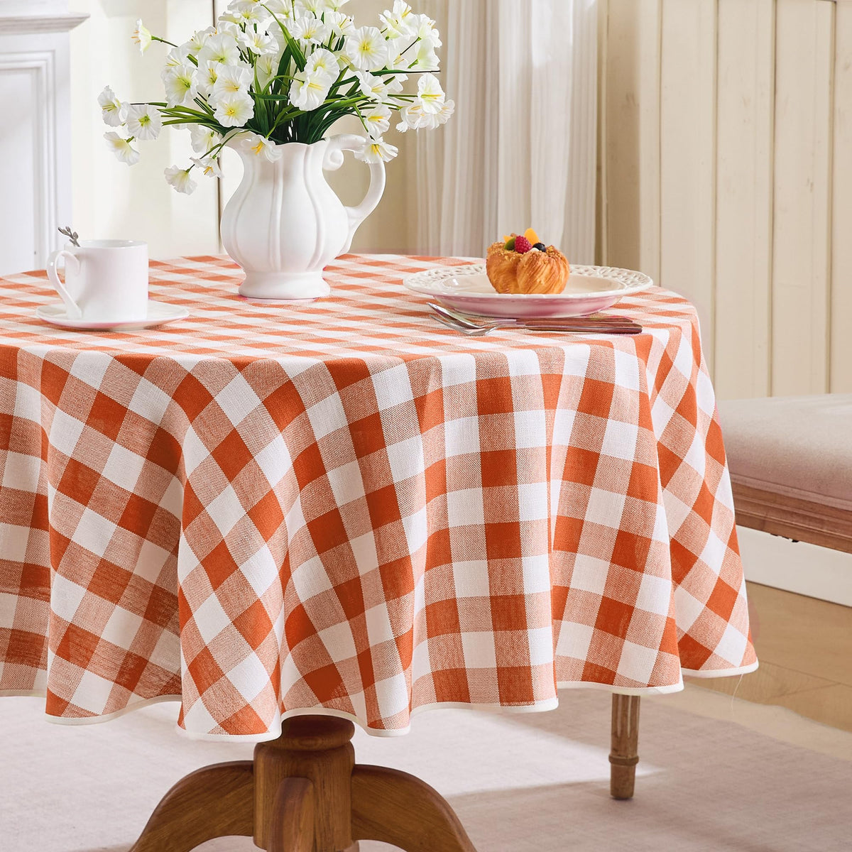 Gingham Tablecloth Rectangle Table, Cotton Linen Style Picnic Checkered Table Cloth Farmhouse Washable Wrinkle Free Buffalo Plaid Table Cover for Outdoor Birthday Party, Pink, 60x75