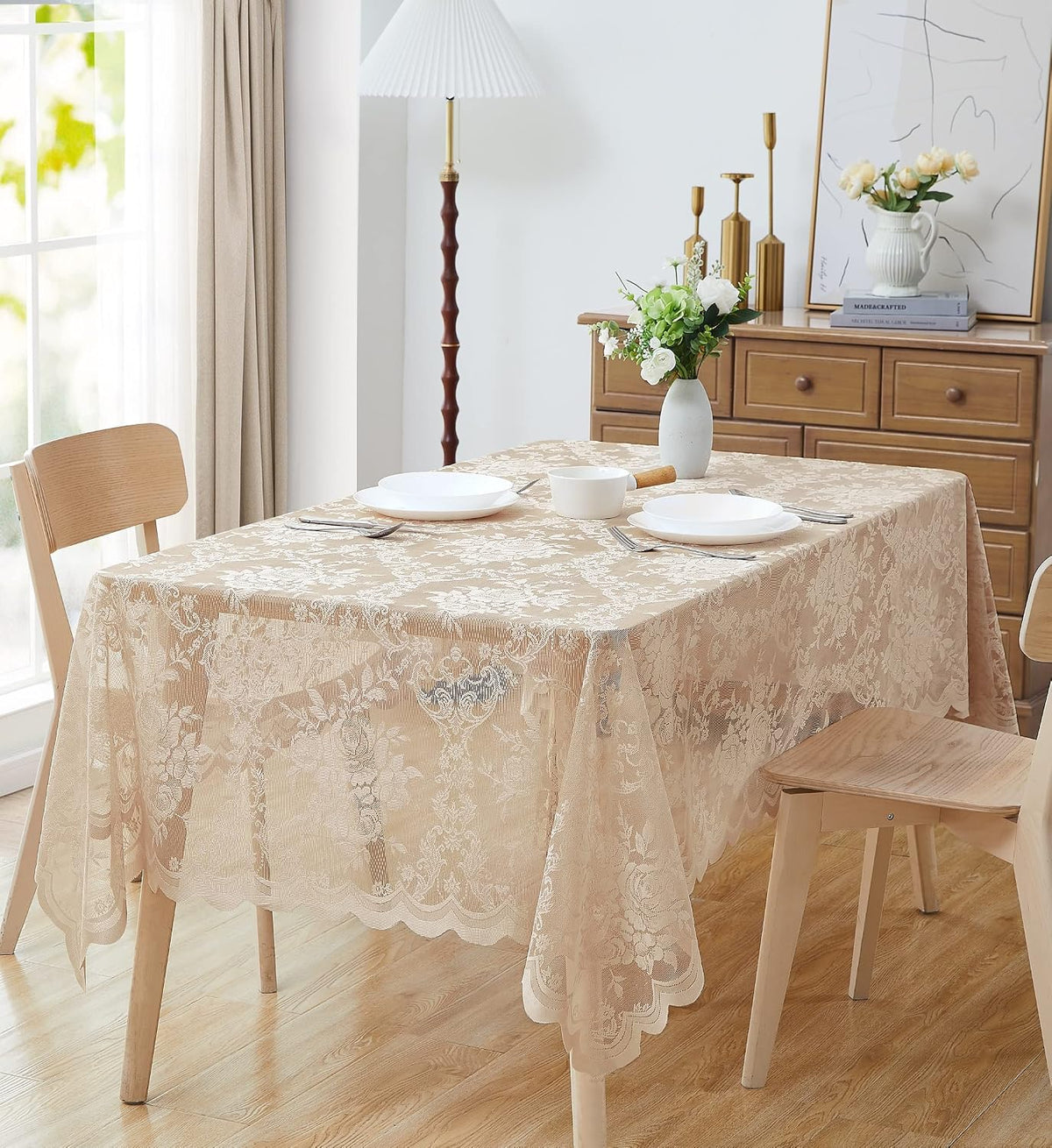 Warm Home Designs 60 x 120 Gold Rectangle Lace Tablecloth. LTC Linen 120
