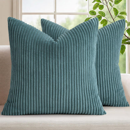 Mecatny Corduroy Fall Throw Pillow Covers 18x18 Set of 2 Olive Green