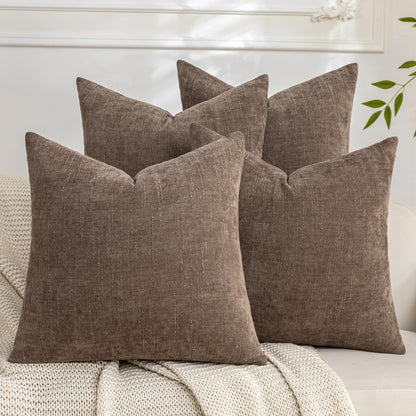 Set of 4 Soft Textured Throw Pillow Covers 18x18 Inch Cozy Decorative Farmhouse Cushion Cover Square Accent Pillow Cases for Bed Couch Sofa Living Room, Beige Taupe Brown