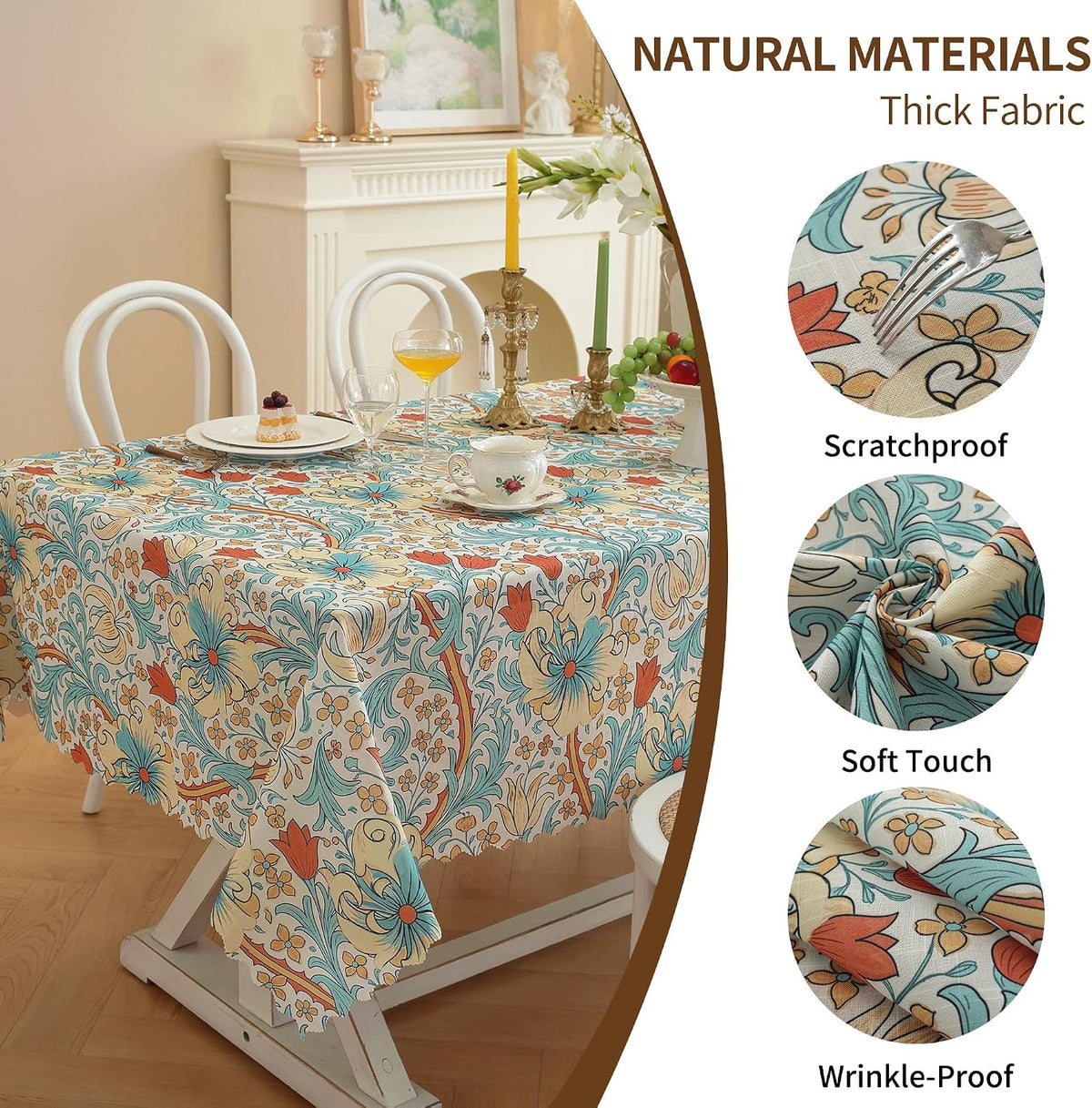 Rectangle Waterproof Tablecloth Linen Textured Table Cloth,Stain and Wrinkle Resistant Washable Fabric Table Cover for Dining, Party, Camping and Outdoor, 52 x 70 Inch, Vine Bloom