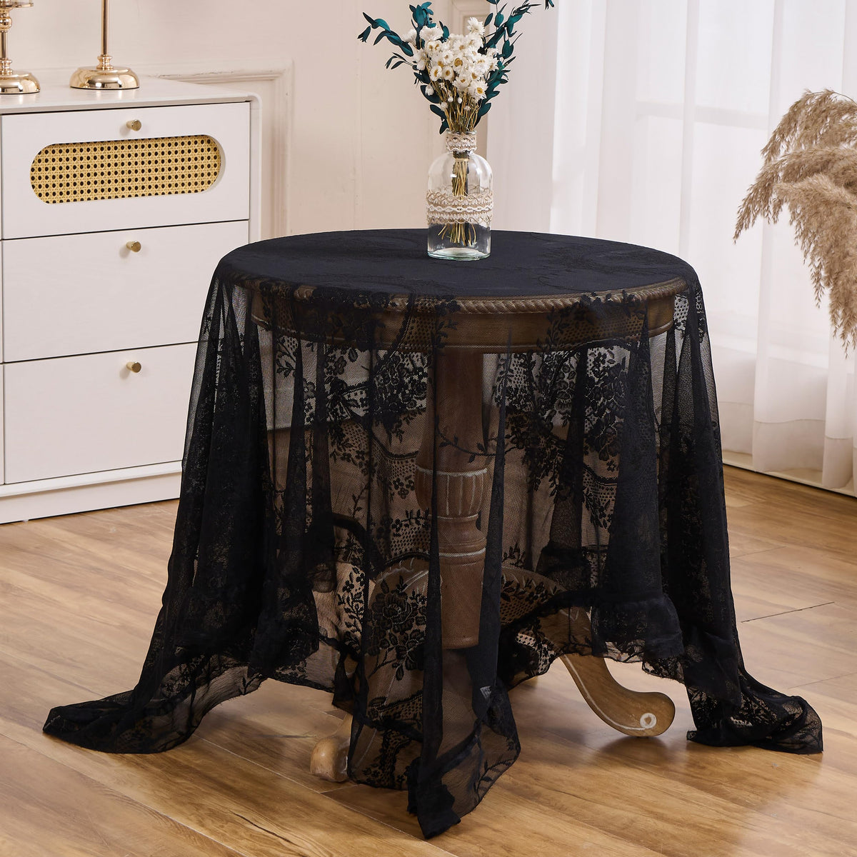 White Lace Floral Embroidered Square Tablecloth 55”x55” Table Cloth
