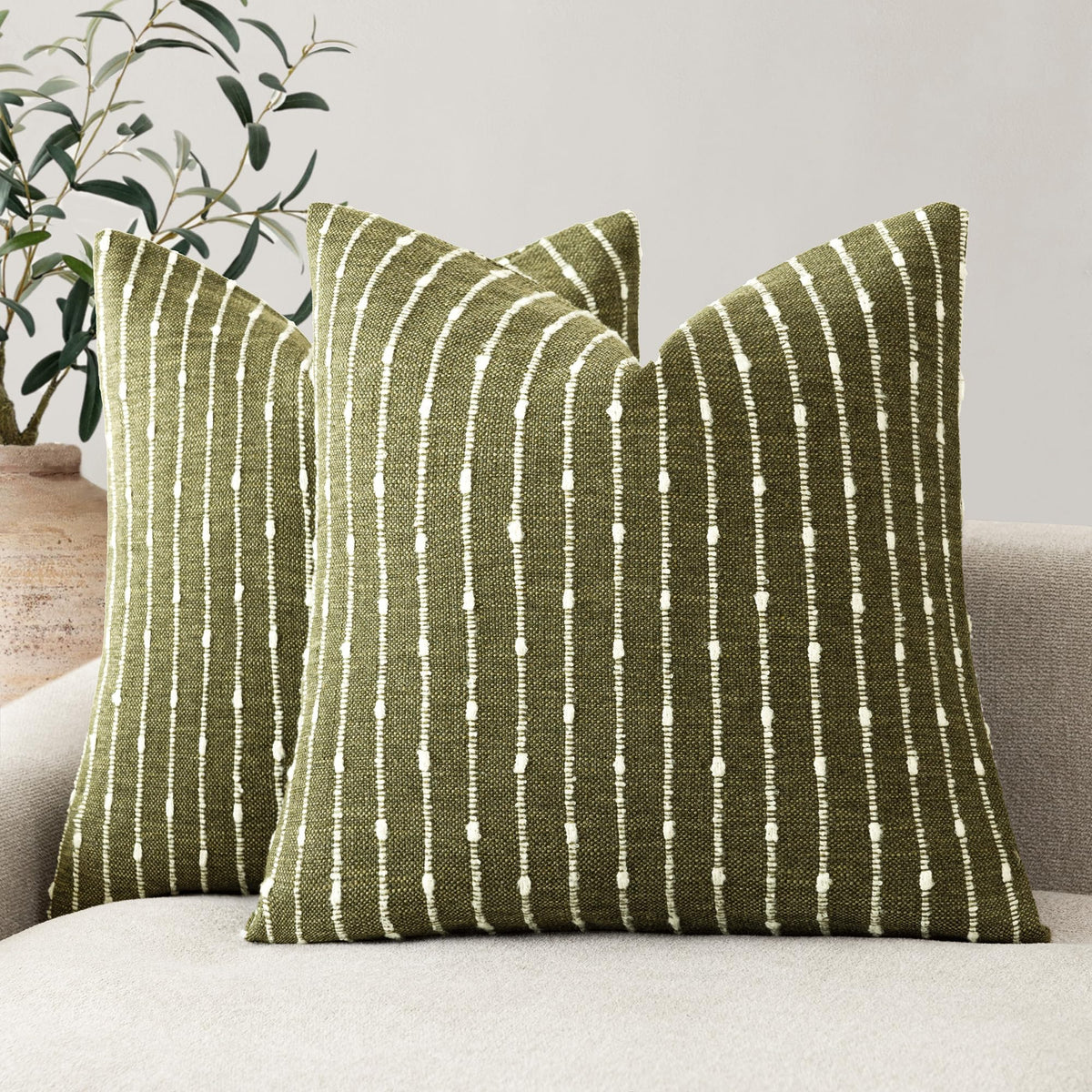 Foindtower Decorative Striped Boucle Throw Pillow Covers 18x18 Inch Camel
