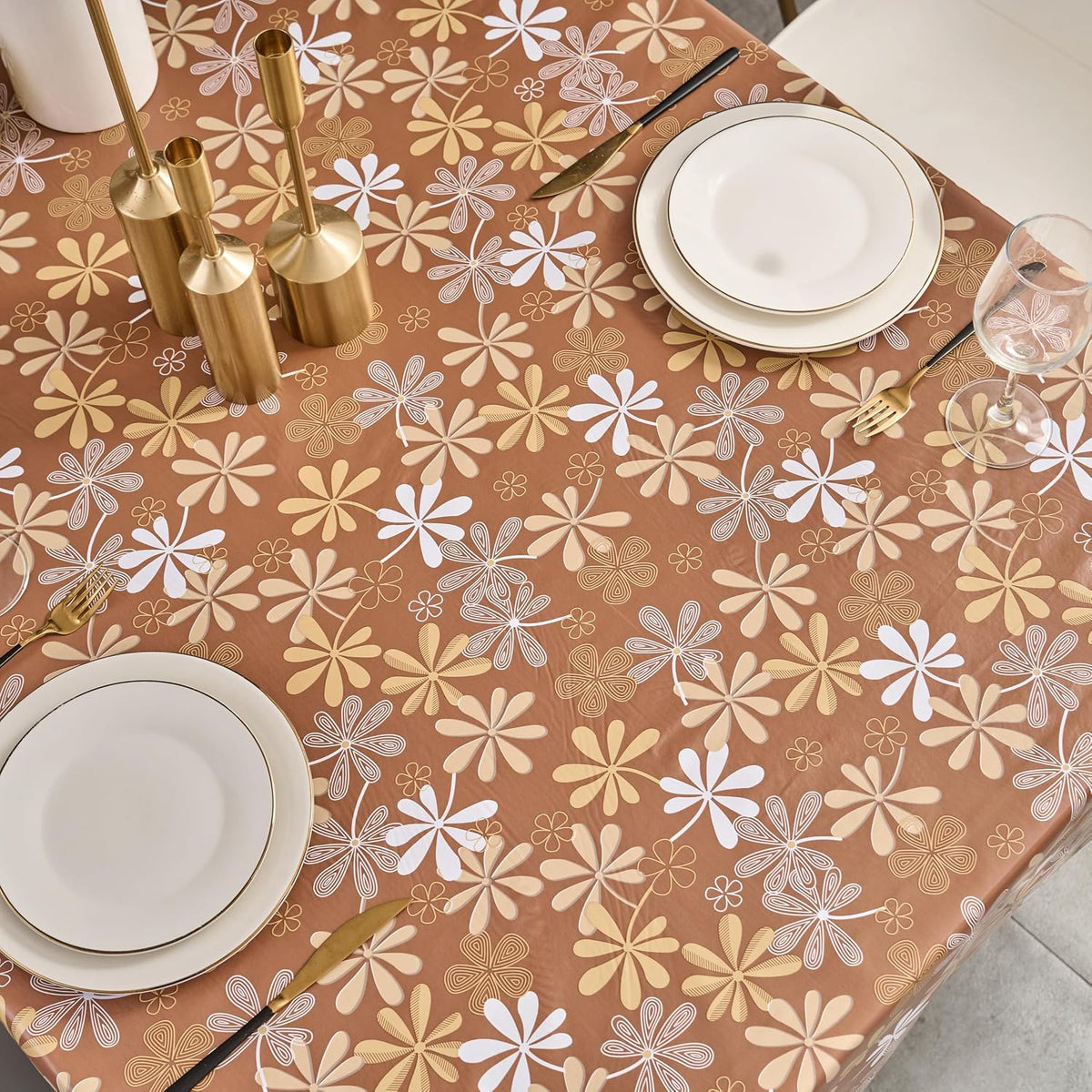 Pioggia Vinyl Tablecloth with Flannel Backed Rectangle Waterproof Oil-Proof PVC Table Cloth Wipeable Spill-Proof Plastic Table Cover for Indoor and Outdoor