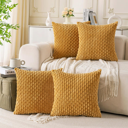 Set of 4 Neutral Decorative Throw Pillow Covers 18x18 Inch Corduroy Pillow Covers for Bed Couch Sofa Living Room Soft Square Cushion Cases