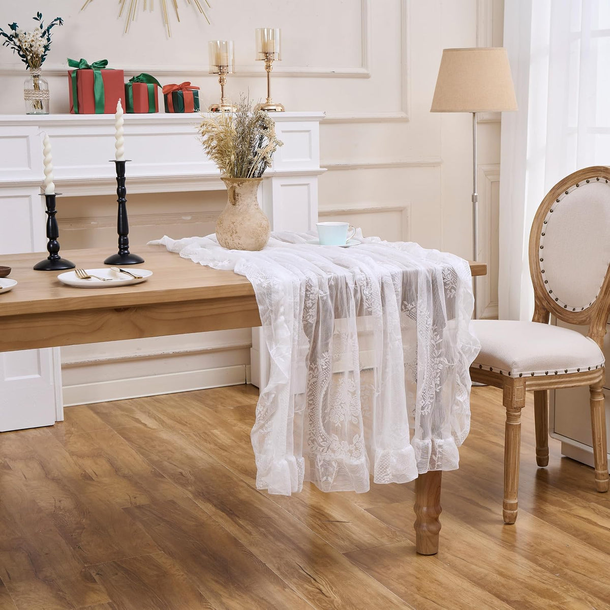 White Lace Floral Embroidered Square Tablecloth 55”x55” Table Cloth
