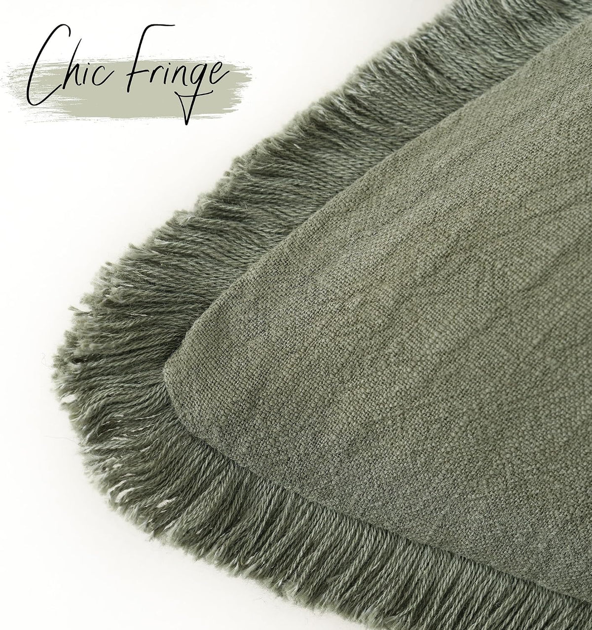 Foindtower Decorative Linen Fringe Throw Pillow Covers 20×20 Olive Green