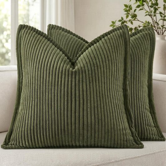 MIULEE Couch Pillow Covers 18x18 Olive Green Textured Corduroy