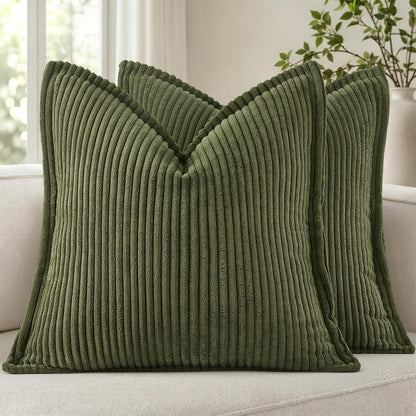 MIULEE Couch Pillow Covers 18x18 Olive Green Textured Corduroy