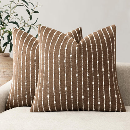 Foindtower Decorative Striped Boucle Throw Pillow Covers 18x18 Inch Camel