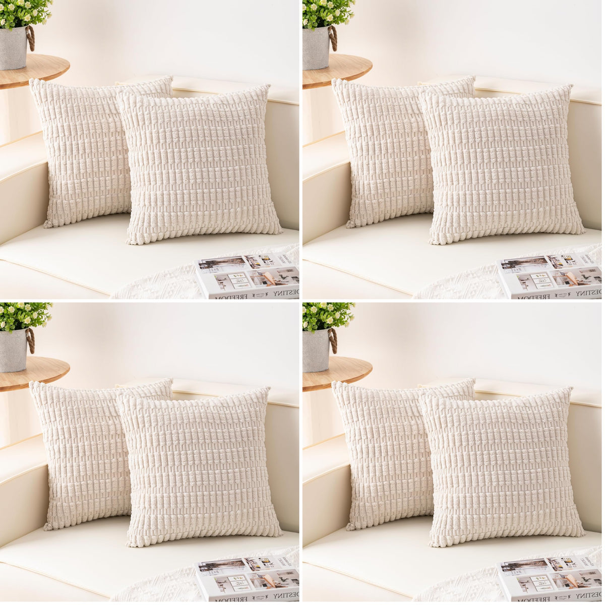 Pack of 2 Corduroy Decorative Throw Pillow Covers 18x18 Inch, Cream White