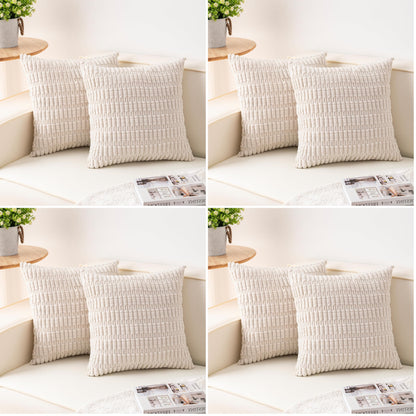 Pack of 2 Corduroy Decorative Throw Pillow Covers 18x18 Inch, Cream White
