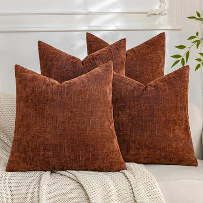 Set of 4 Soft Textured Throw Pillow Covers 18x18 Inch Cozy Decorative Farmhouse Cushion Cover Square Accent Pillow Cases for Bed Couch Sofa Living Room, Beige Taupe Brown