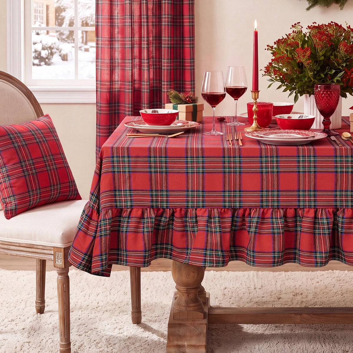 Softalker Gingham Rectangle Tablecloth with Tassel, Sage Green, 55" x 84"