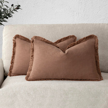Foindtower Decorative Linen Fringe Throw Pillow Covers 20×20 Olive Green