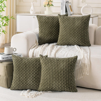 Set of 4 Neutral Decorative Throw Pillow Covers 18x18 Inch Corduroy Pillow Covers for Bed Couch Sofa Living Room Soft Square Cushion Cases