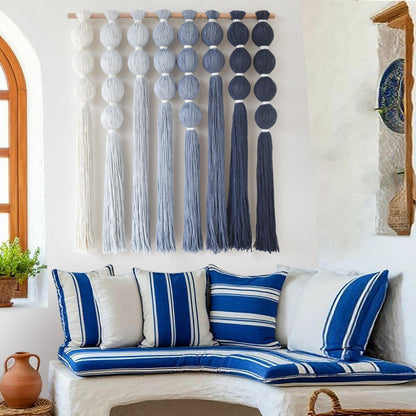 Macrame Wall Hanging Dip Dyed Blue Yarn Wall Art Tassel Decor 27" W*31" L