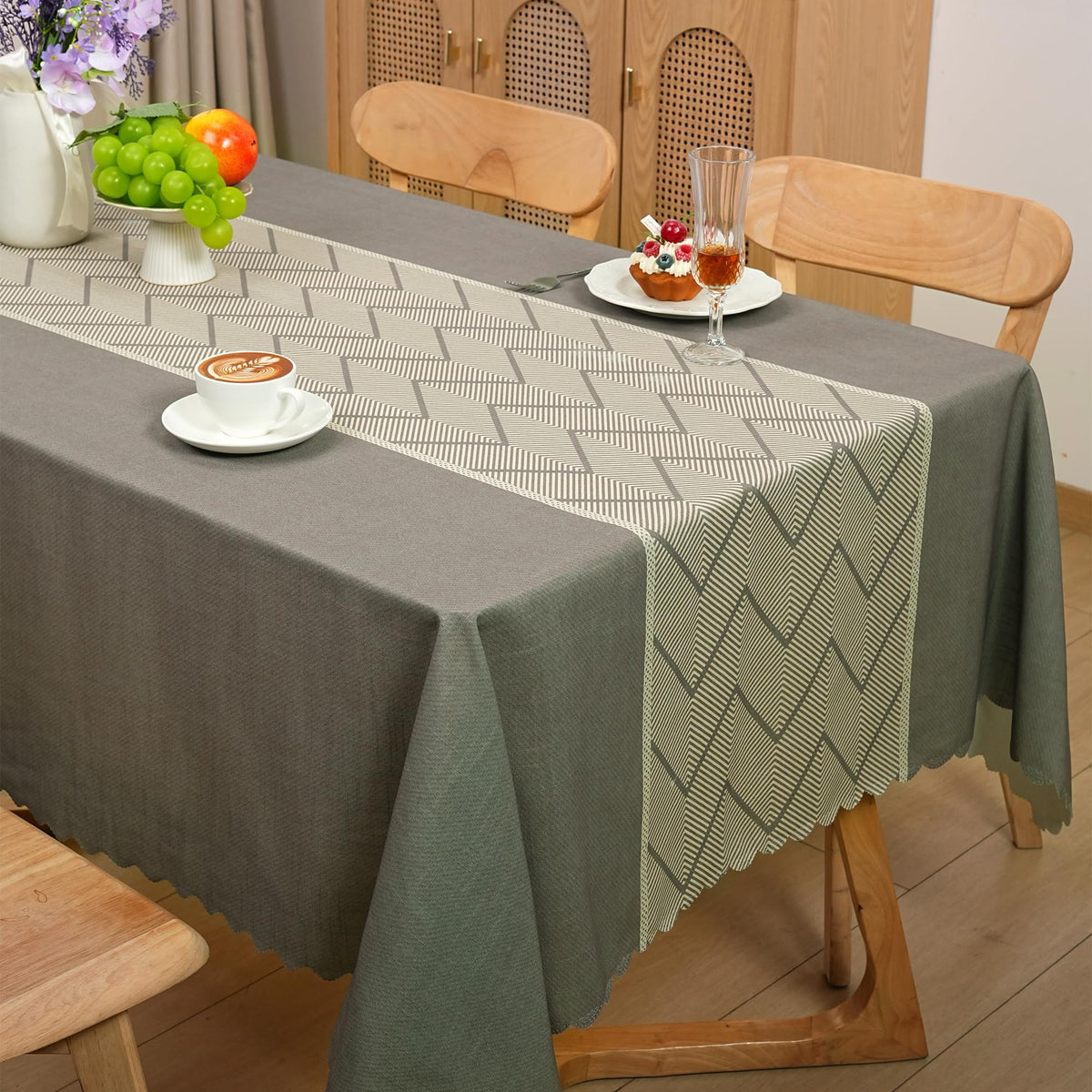 Rectangle Waterproof Tablecloth Linen Textured Table Cloth,Stain and Wrinkle Resistant Washable Fabric Table Cover for Dining, Party, Camping and Outdoor, 52 x 70 Inch, Vine Bloom