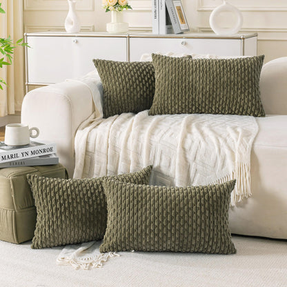 Set of 4 Neutral Decorative Throw Pillow Covers 18x18 Inch Corduroy Pillow Covers for Bed Couch Sofa Living Room Soft Square Cushion Cases