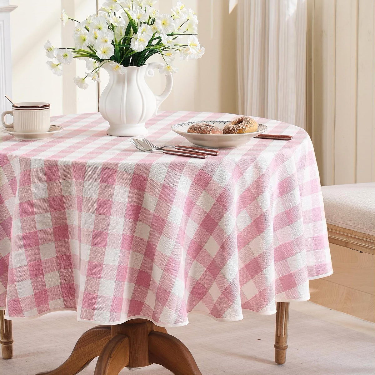 Gingham Tablecloth Rectangle Table, Cotton Linen Style Picnic Checkered Table Cloth Farmhouse Washable Wrinkle Free Buffalo Plaid Table Cover for Outdoor Birthday Party, Pink, 60x75