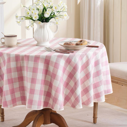 Gingham Tablecloth Rectangle Table, Cotton Linen Style Picnic Checkered Table Cloth Farmhouse Washable Wrinkle Free Buffalo Plaid Table Cover for Outdoor Birthday Party, Pink, 60x75