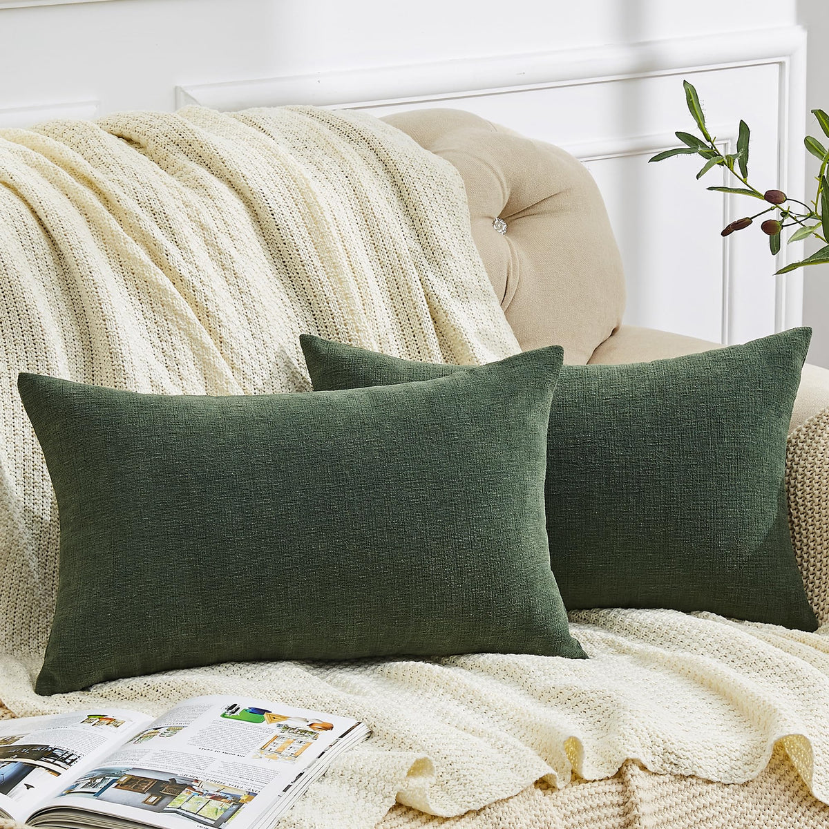 GAWAMAY Decorative Square Throw Pillow Covers 18"x18" Inch Set of 2, Super Soft Chenille Pillows Cover Fall Pillowcase for Living Room Bedroom Sofa Couch Cushion Cover Navy Blue 45x45cm (Only Covers)