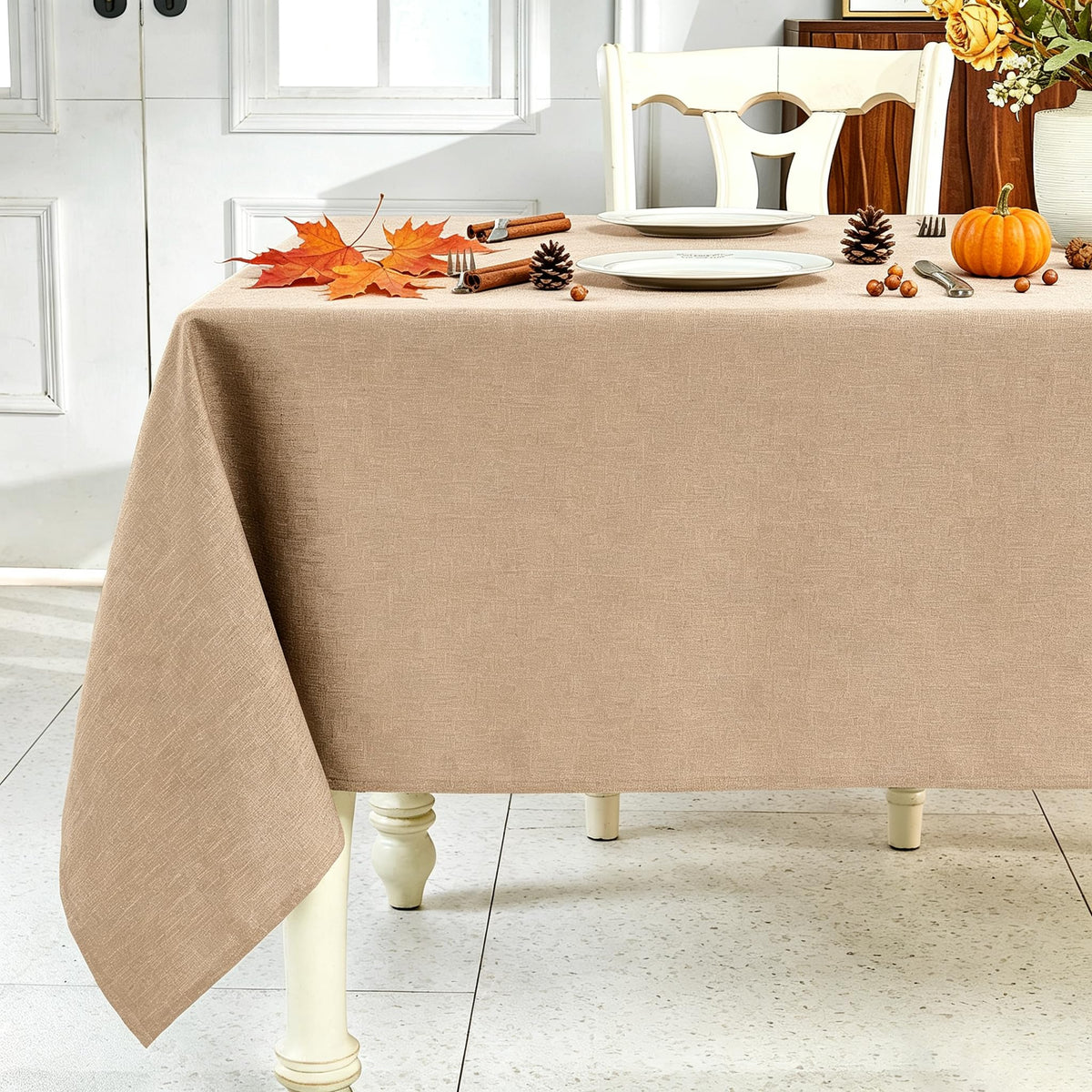 IVAPUPU Textured Linen Rectangle Table Cloth, Sage Green, 52 x 70 Inch