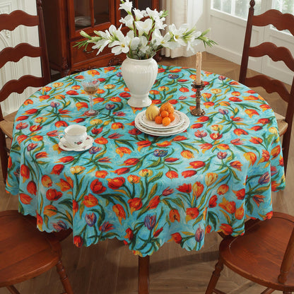 Rectangle Waterproof Tablecloth Linen Textured Table Cloth,Stain and Wrinkle Resistant Washable Fabric Table Cover for Dining, Party, Camping and Outdoor, 52 x 70 Inch, Vine Bloom