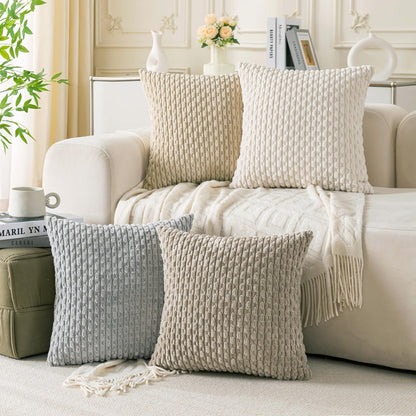 Set of 4 Neutral Decorative Throw Pillow Covers 18x18 Inch Corduroy Pillow Covers for Bed Couch Sofa Living Room Soft Square Cushion Cases