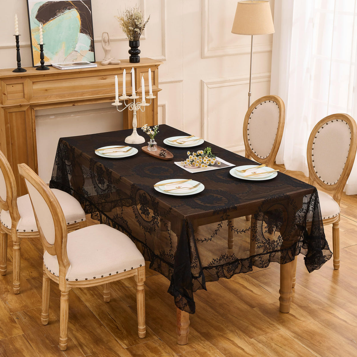 White Lace Floral Embroidered Square Tablecloth 55”x55” Table Cloth