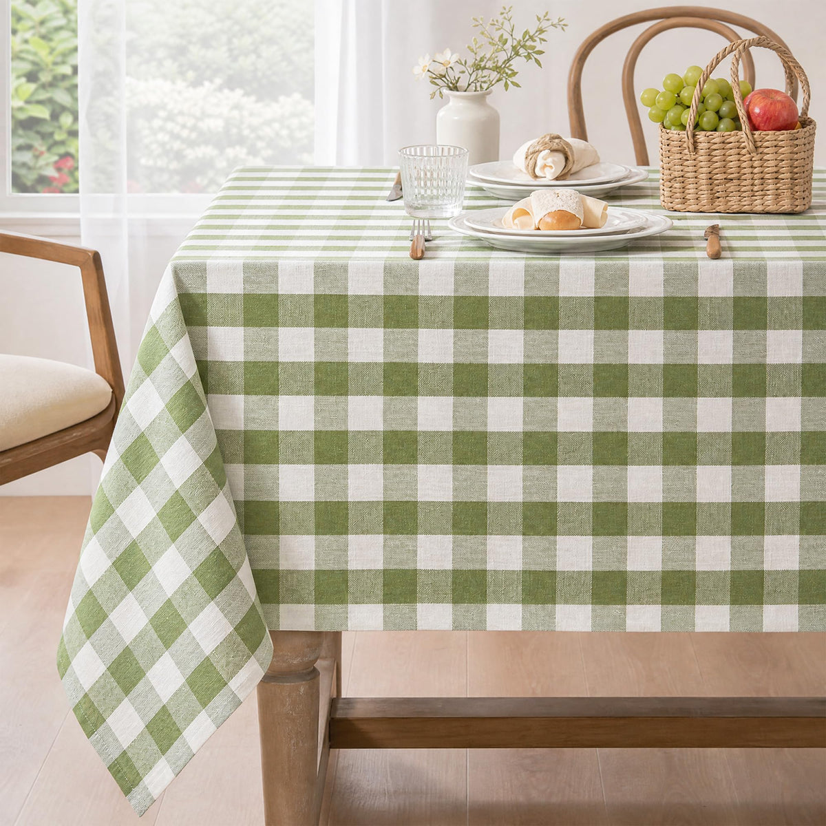 Gingham Tablecloth Rectangle Table, Cotton Linen Style Picnic Checkered Table Cloth Farmhouse Washable Wrinkle Free Buffalo Plaid Table Cover for Outdoor Birthday Party, Pink, 60x75