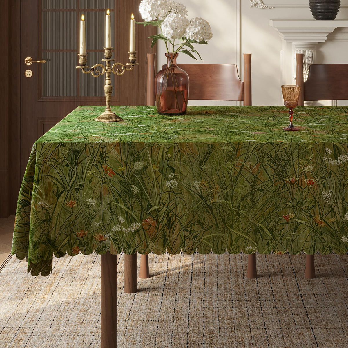 Rectangle Waterproof Tablecloth Linen Textured Table Cloth,Stain and Wrinkle Resistant Washable Fabric Table Cover for Dining, Party, Camping and Outdoor, 52 x 70 Inch, Vine Bloom