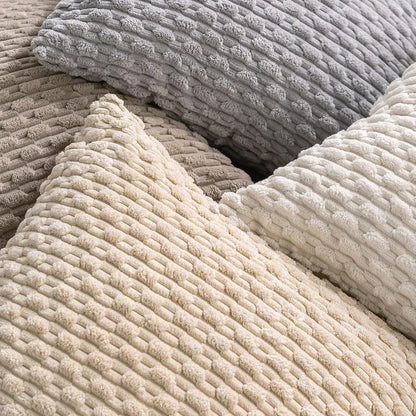 Set of 4 Neutral Decorative Throw Pillow Covers 18x18 Inch Corduroy Pillow Covers for Bed Couch Sofa Living Room Soft Square Cushion Cases