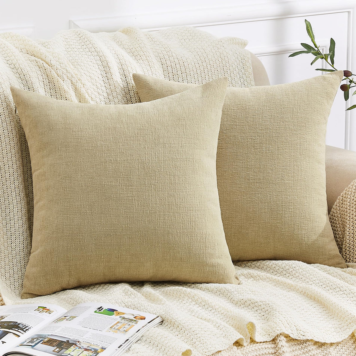GAWAMAY Decorative Square Throw Pillow Covers 18"x18" Inch Set of 2, Super Soft Chenille Pillows Cover Fall Pillowcase for Living Room Bedroom Sofa Couch Cushion Cover Navy Blue 45x45cm (Only Covers)