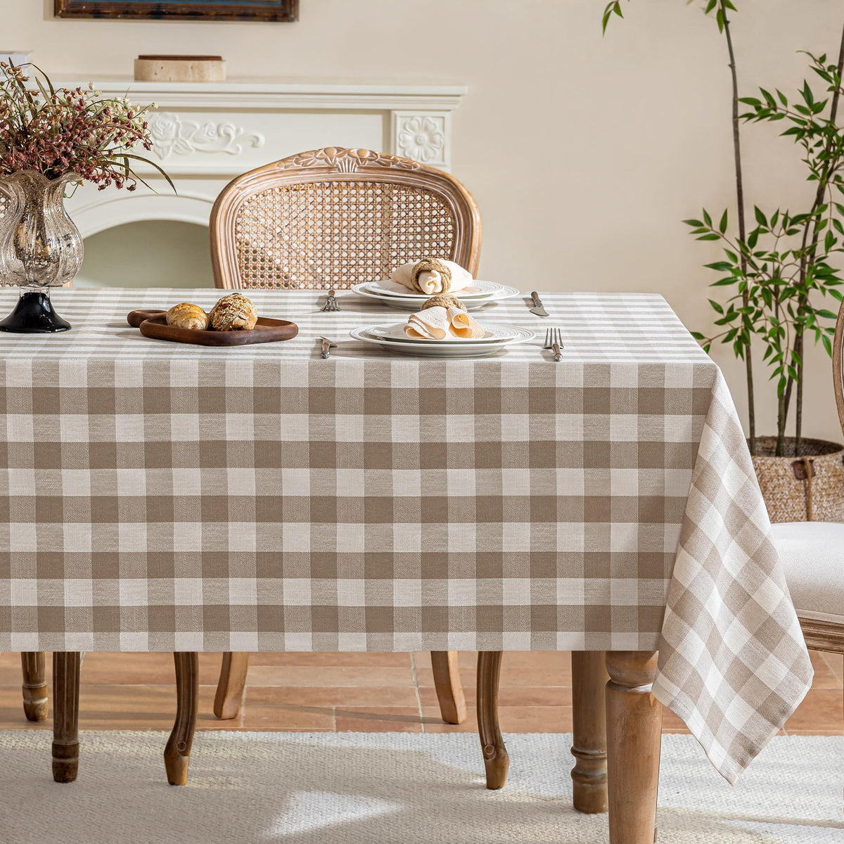 Gingham Tablecloth Rectangle Table, Cotton Linen Style Picnic Checkered Table Cloth Farmhouse Washable Wrinkle Free Buffalo Plaid Table Cover for Outdoor Birthday Party, Pink, 60x75