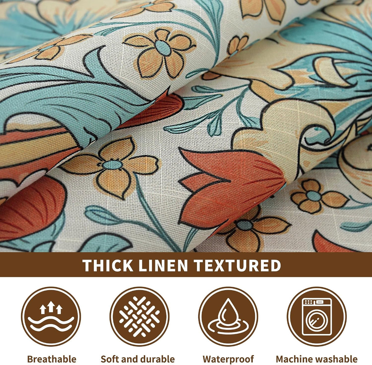 Rectangle Waterproof Tablecloth Linen Textured Table Cloth,Stain and Wrinkle Resistant Washable Fabric Table Cover for Dining, Party, Camping and Outdoor, 52 x 70 Inch, Vine Bloom