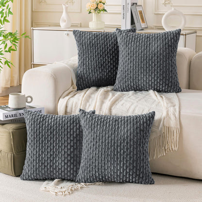 Set of 4 Neutral Decorative Throw Pillow Covers 18x18 Inch Corduroy Pillow Covers for Bed Couch Sofa Living Room Soft Square Cushion Cases