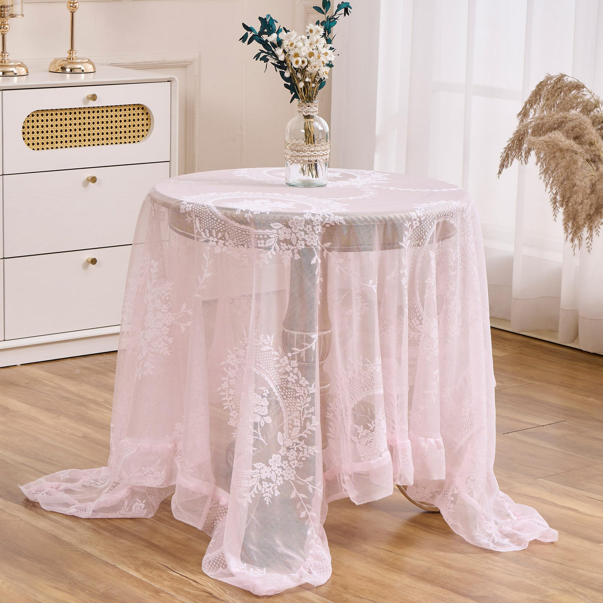 White Lace Floral Embroidered Square Tablecloth 55”x55” Table Cloth