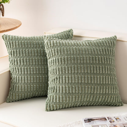 Pack of 2 Corduroy Decorative Throw Pillow Covers 18x18 Inch, Cream White