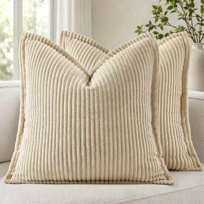 MIULEE Couch Pillow Covers 18x18 Olive Green Textured Corduroy