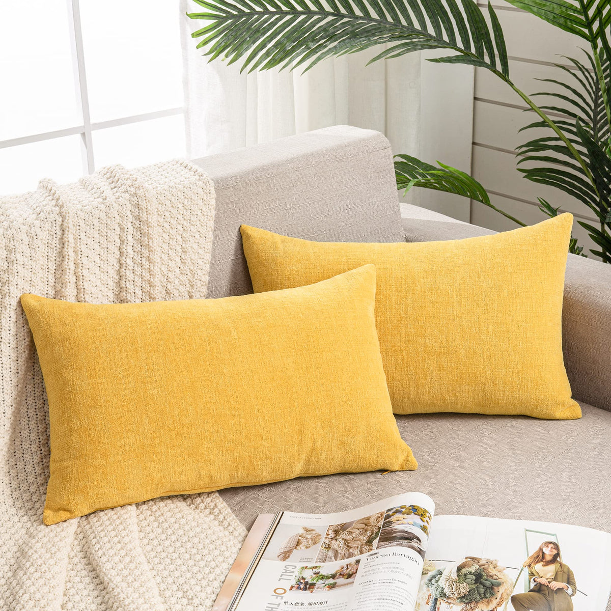 GAWAMAY Decorative Square Throw Pillow Covers 18"x18" Inch Set of 2, Super Soft Chenille Pillows Cover Fall Pillowcase for Living Room Bedroom Sofa Couch Cushion Cover Navy Blue 45x45cm (Only Covers)