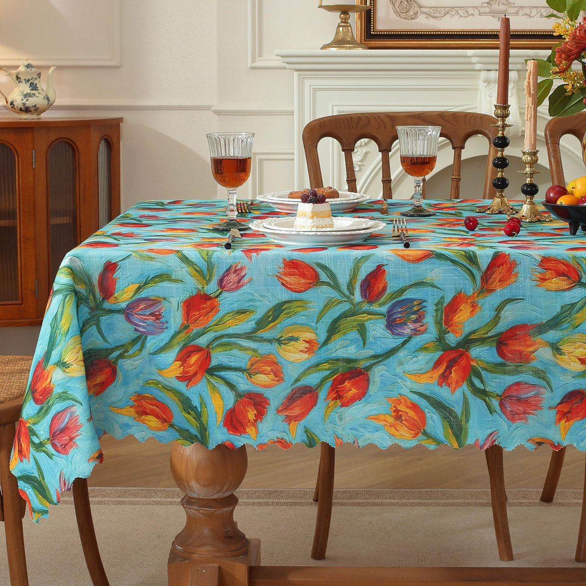Rectangle Waterproof Tablecloth Linen Textured Table Cloth,Stain and Wrinkle Resistant Washable Fabric Table Cover for Dining, Party, Camping and Outdoor, 52 x 70 Inch, Vine Bloom