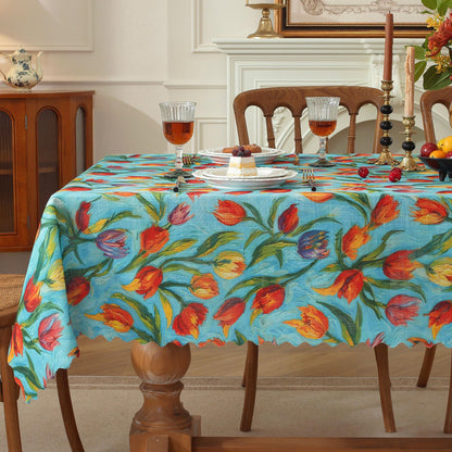 Rectangle Waterproof Tablecloth Linen Textured Table Cloth,Stain and Wrinkle Resistant Washable Fabric Table Cover for Dining, Party, Camping and Outdoor, 52 x 70 Inch, Vine Bloom