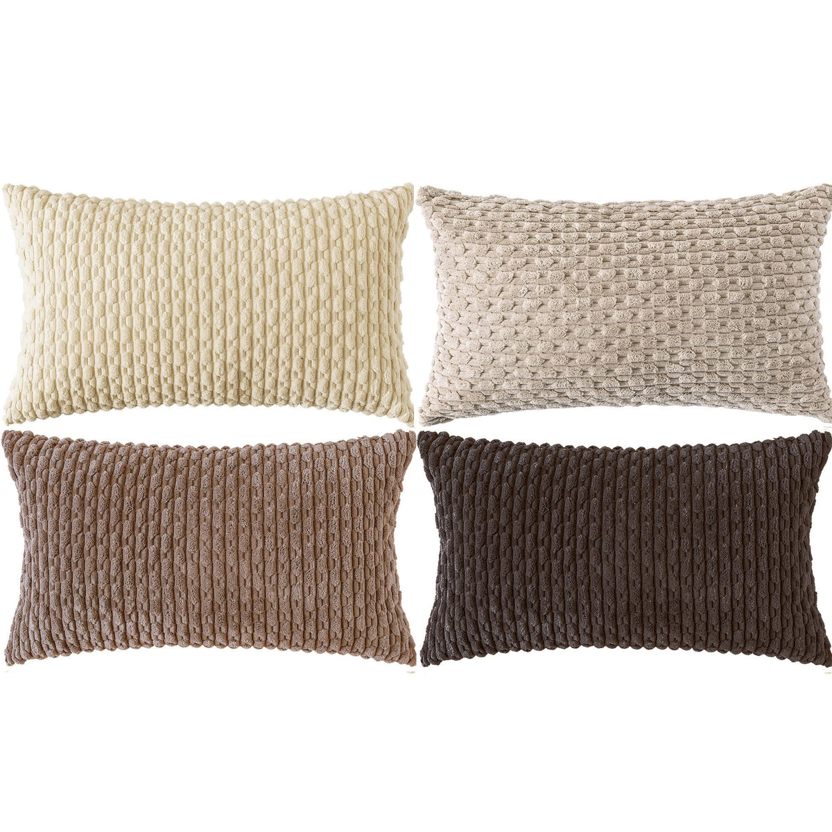 Set of 4 Neutral Decorative Throw Pillow Covers 18x18 Inch Corduroy Pillow Covers for Bed Couch Sofa Living Room Soft Square Cushion Cases