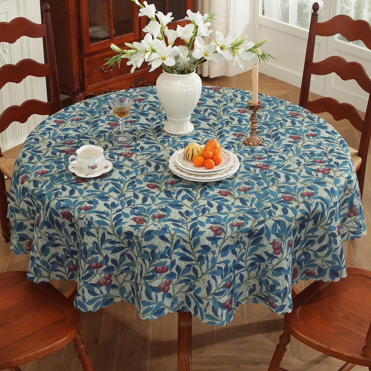 Rectangle Waterproof Tablecloth Linen Textured Table Cloth,Stain and Wrinkle Resistant Washable Fabric Table Cover for Dining, Party, Camping and Outdoor, 52 x 70 Inch, Vine Bloom